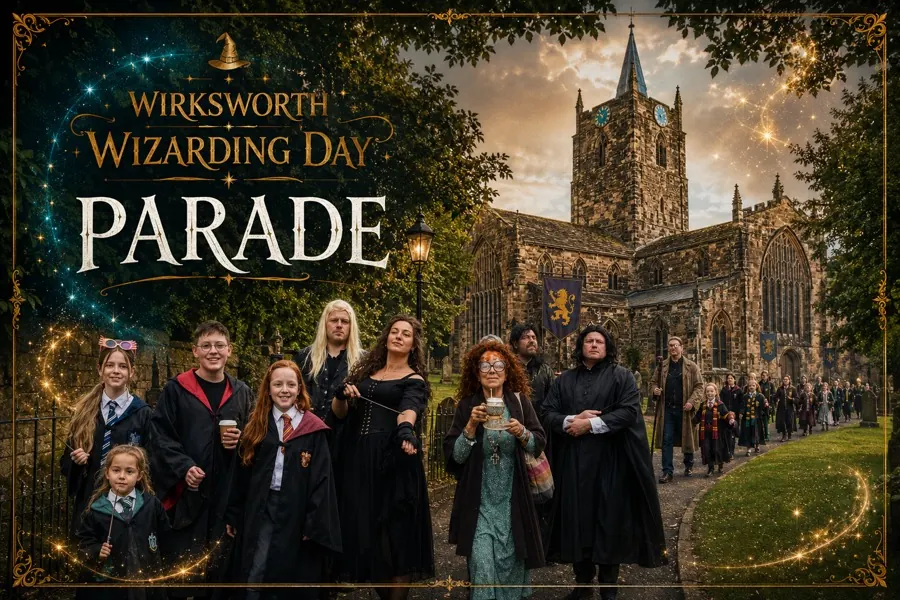 Costumed witches and wizards gathered outside St Mary’s Church for the parade