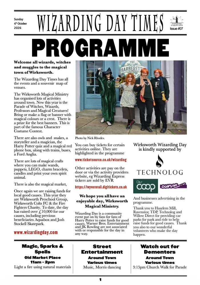 Front page of the Wizarding Day Times 2026 programme